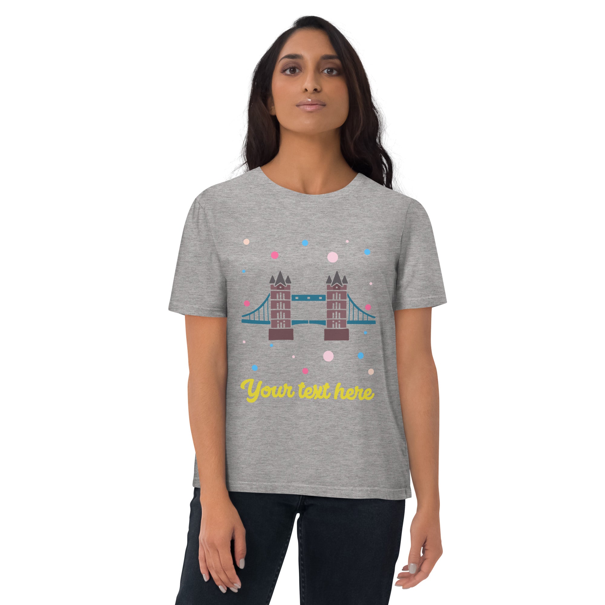 Personalised Custom Text - Organic Cotton Adults Unisex T-Shirt - London Doodles - Tower Bridge - Heather Grey 2
