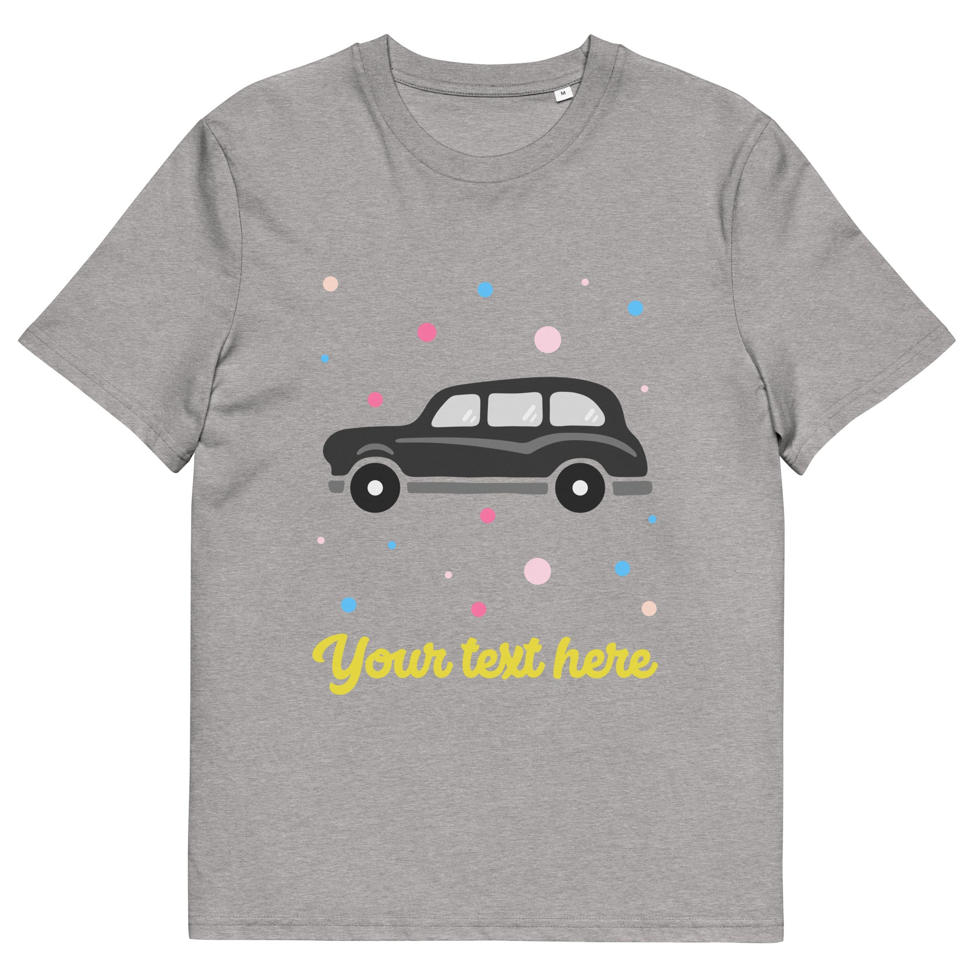 Personalised Custom Text - Organic Cotton Adults Unisex T-Shirt - London Doodles - Black Taxi - Heather Grey