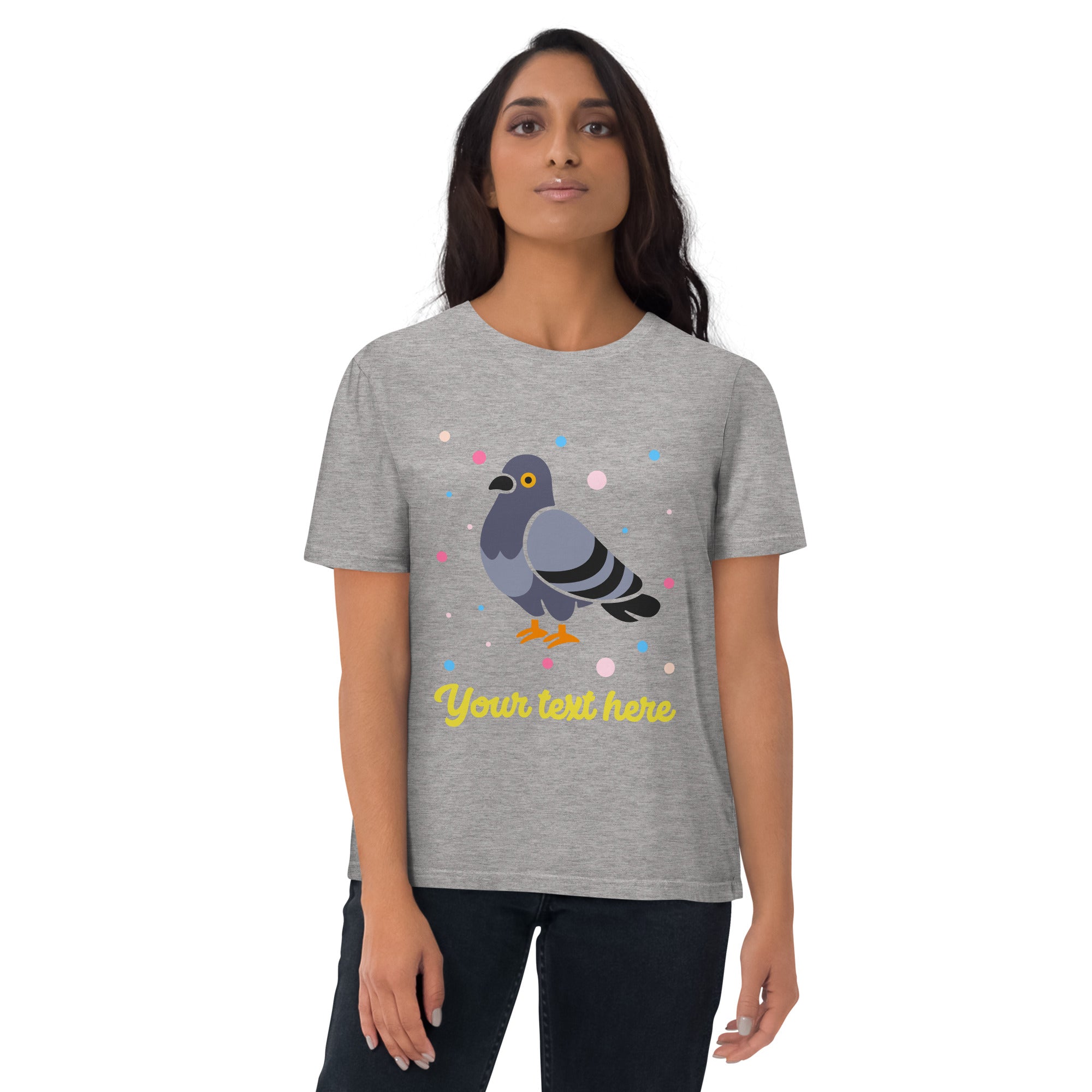 Personalised Custom Text - Organic Cotton Adults Unisex T-Shirt - London Doodles - Pigeon - Heather Grey 2