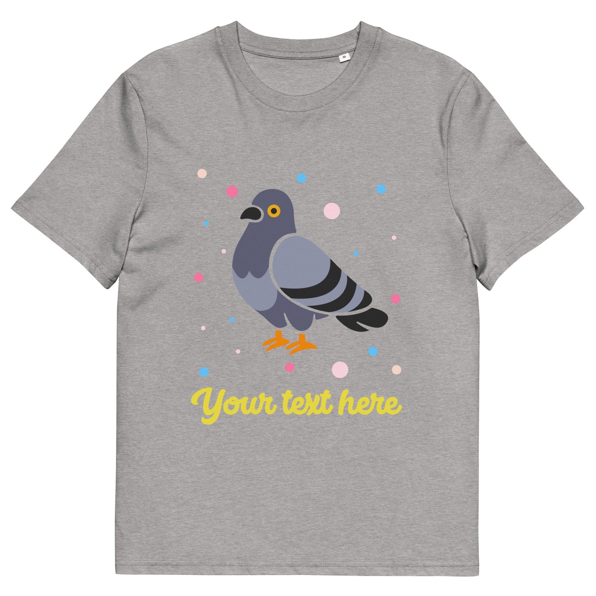 Personalised Custom Text - Organic Cotton Adults Unisex T-Shirt - London Doodles - Pigeon - Heather Grey