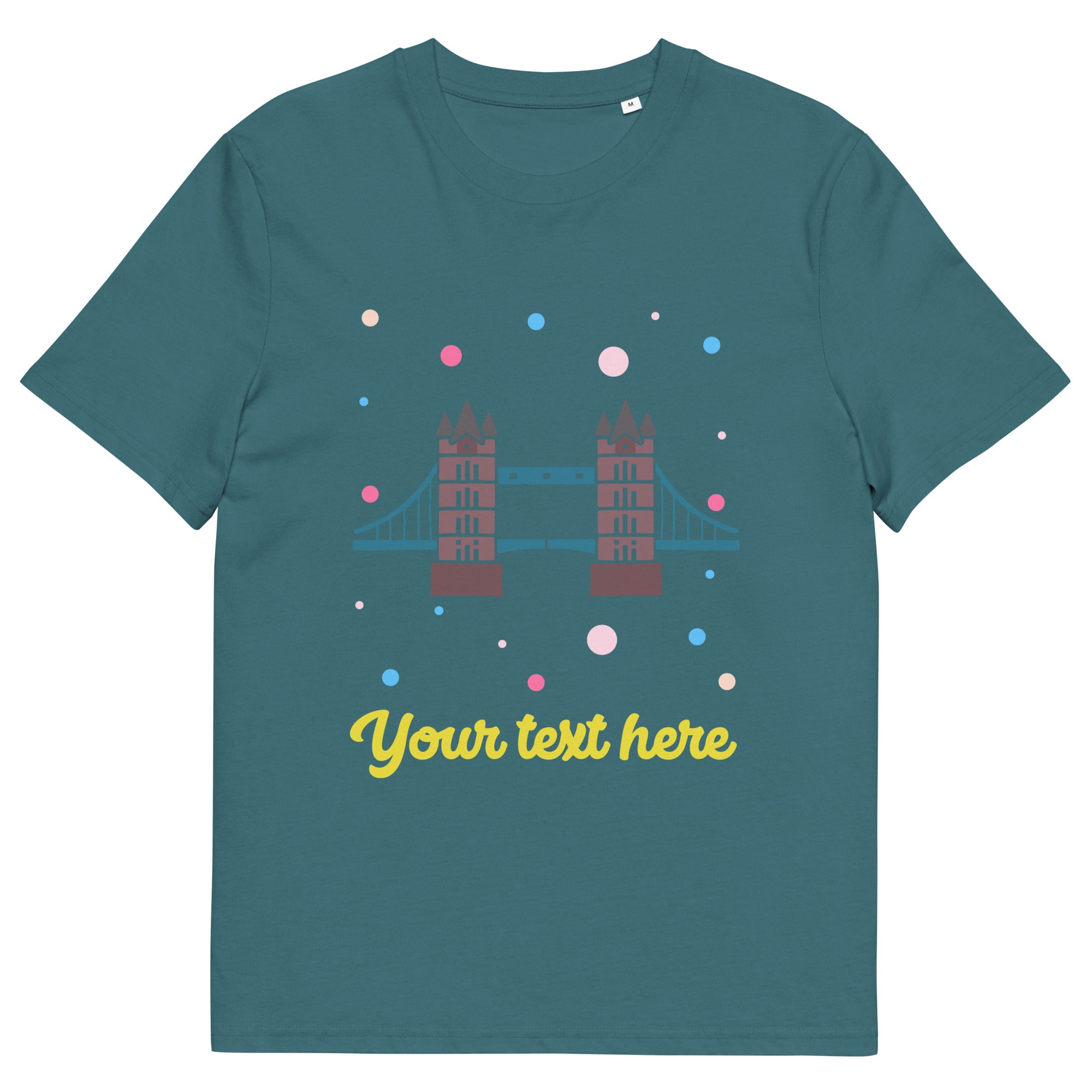 Personalised Custom Text - Organic Cotton Adults Unisex T-Shirt - London Doodles - Tower Bridge - Stargazer