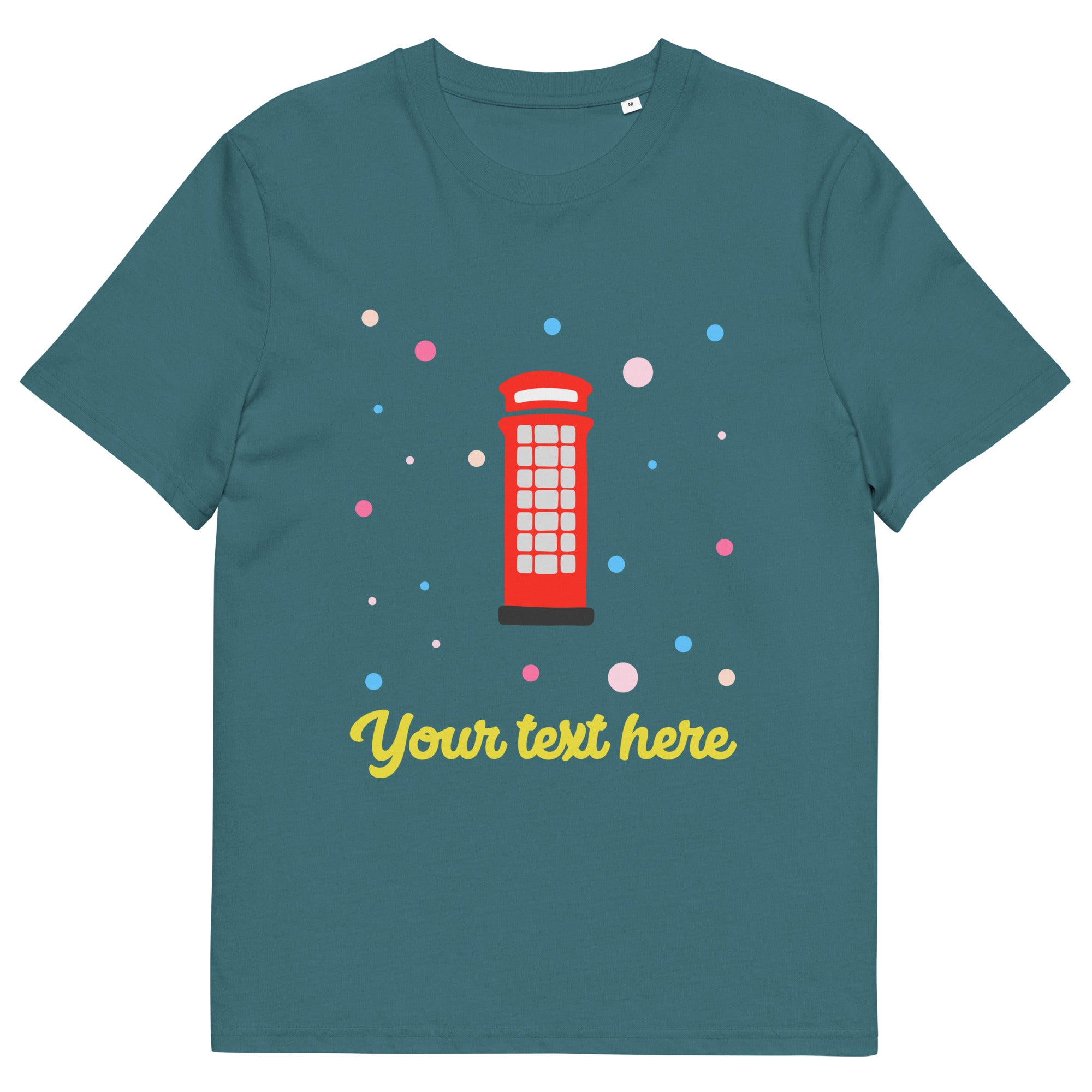 Personalised Custom Text - Organic Cotton Adults Unisex T-Shirt - London Doodles - Telephone Box - Stargazer