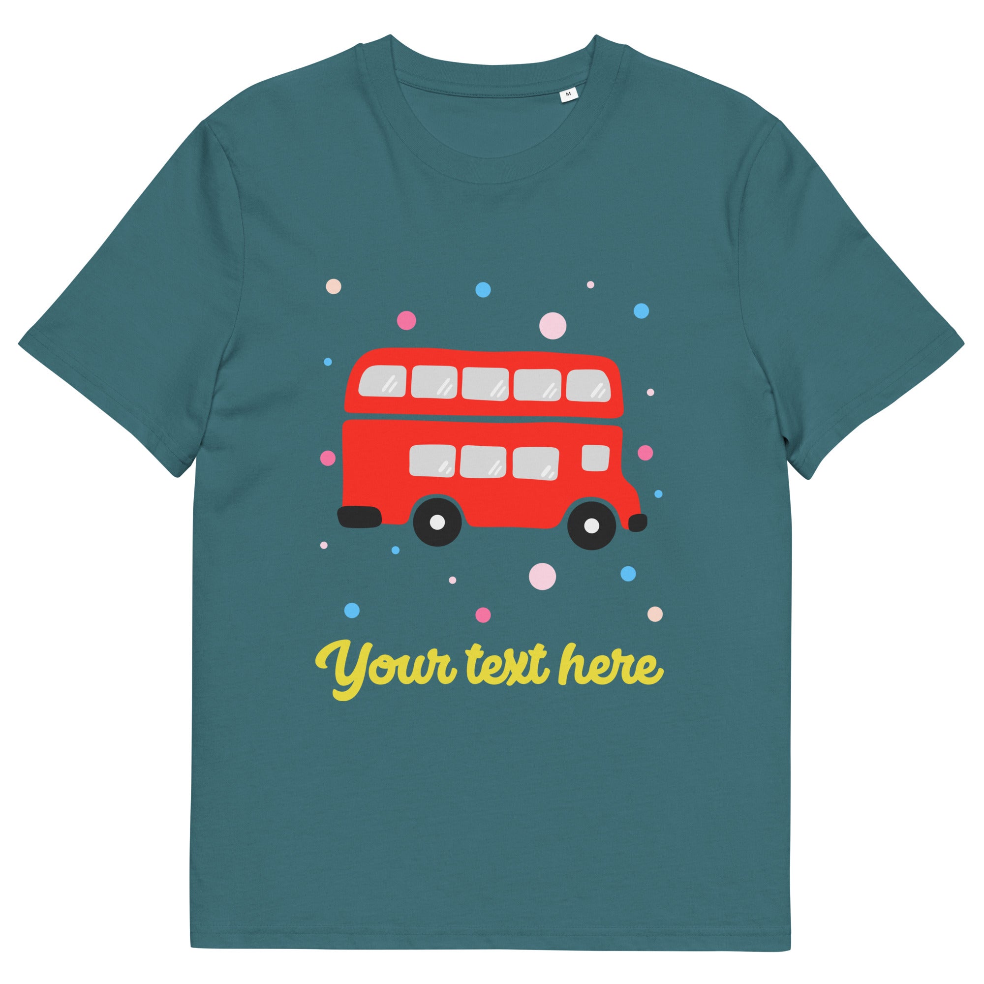 Personalised Custom Text - Organic Cotton Adults Unisex T-Shirt - London Doodles - Red Bus - Stargazer