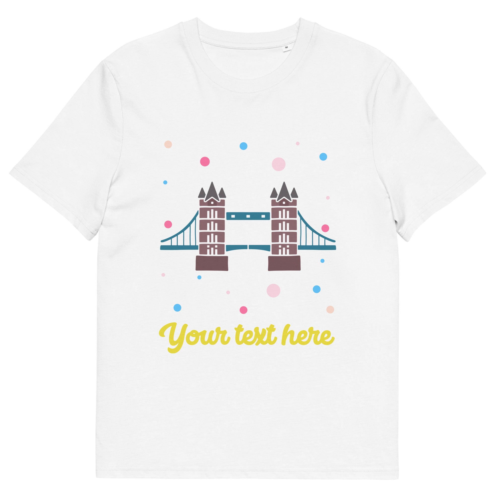 Personalised Custom Text - Organic Cotton Adults Unisex T-Shirt - London Doodles - Tower Bridge - White