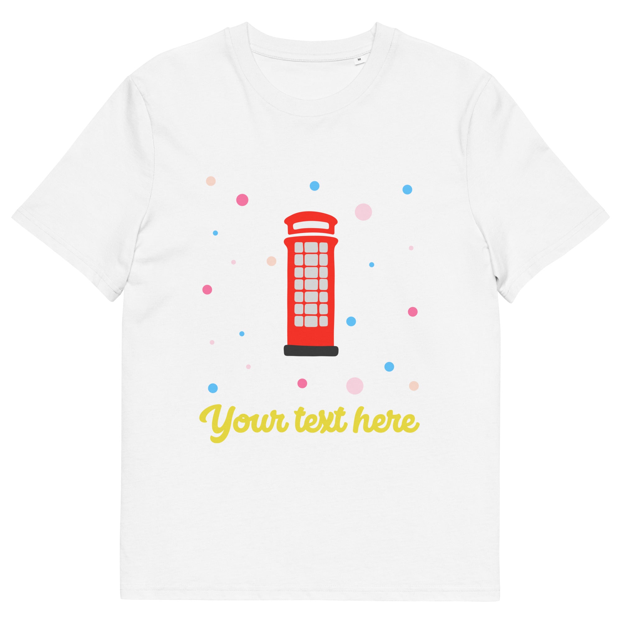 Personalised Custom Text - Organic Cotton Adults Unisex T-Shirt - London Doodles - Telephone Box