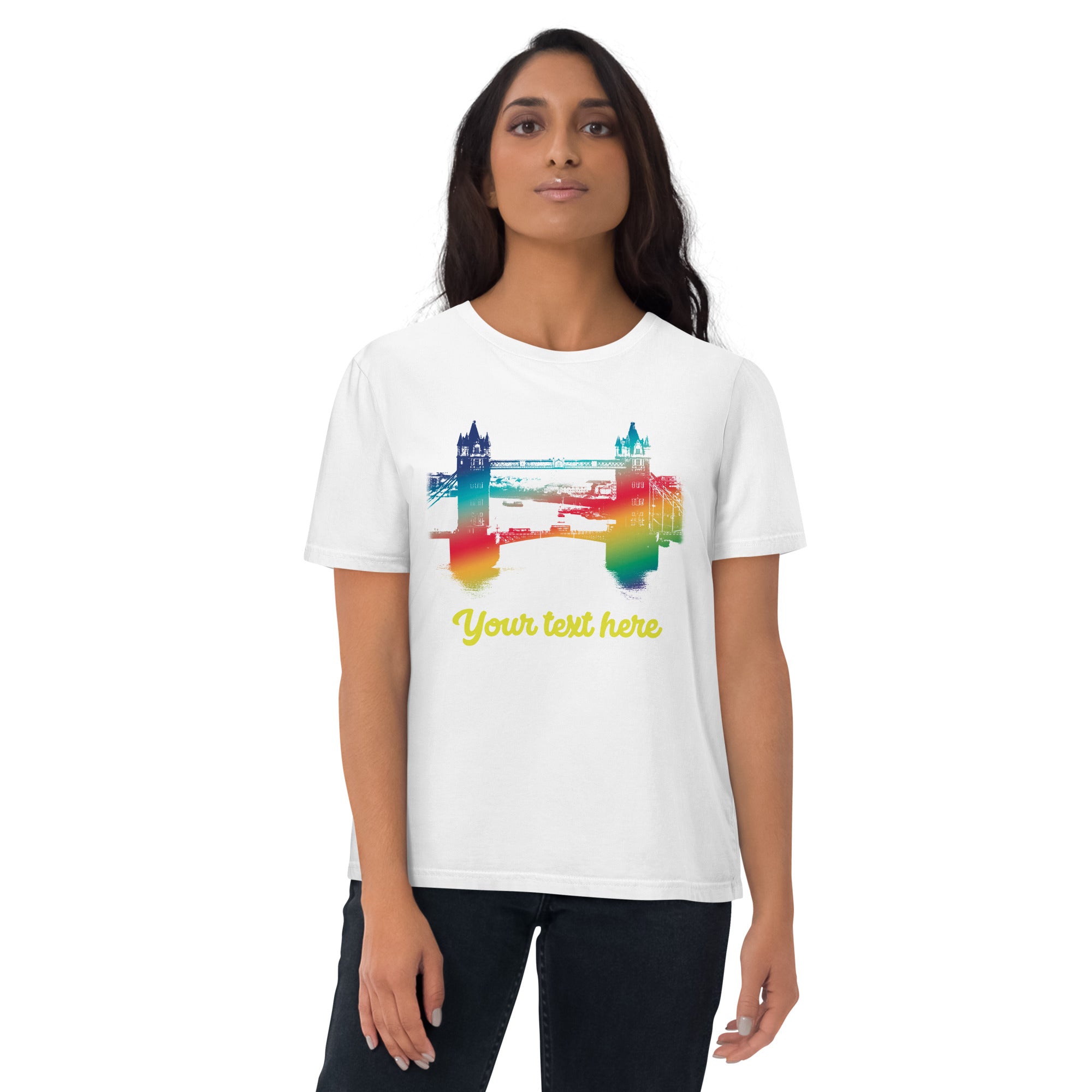 Personalised Custom Text - Tower Bridge Rainbow - Organic Cotton T-Shirt