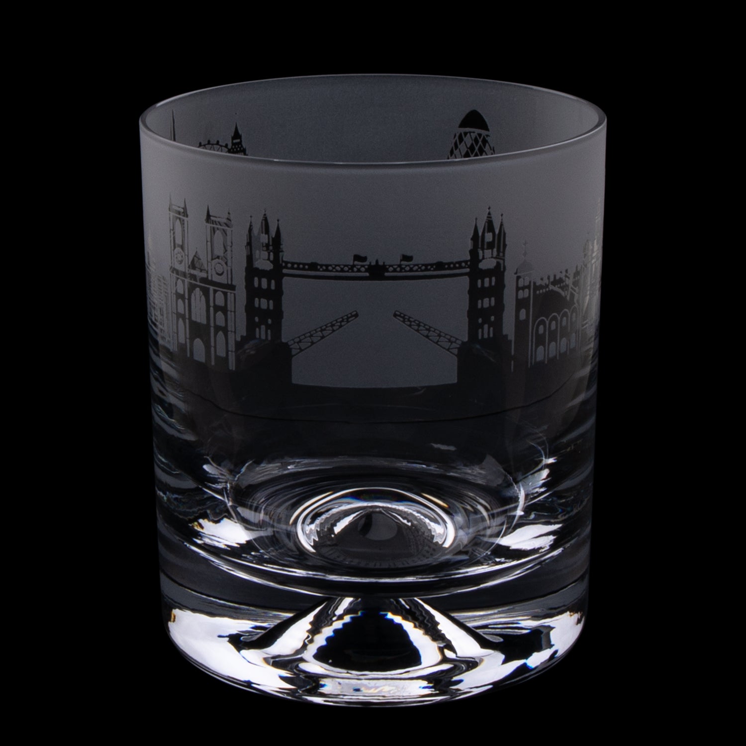 London Skyline Milford Glass Whisky Tumbler black background 1