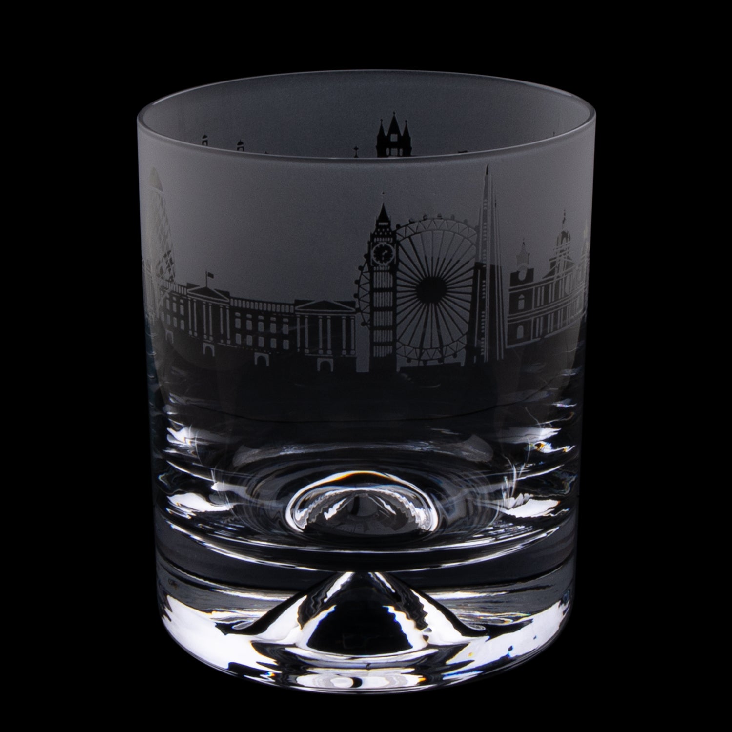 London Skyline Milford Glass Whisky Tumbler black background 2