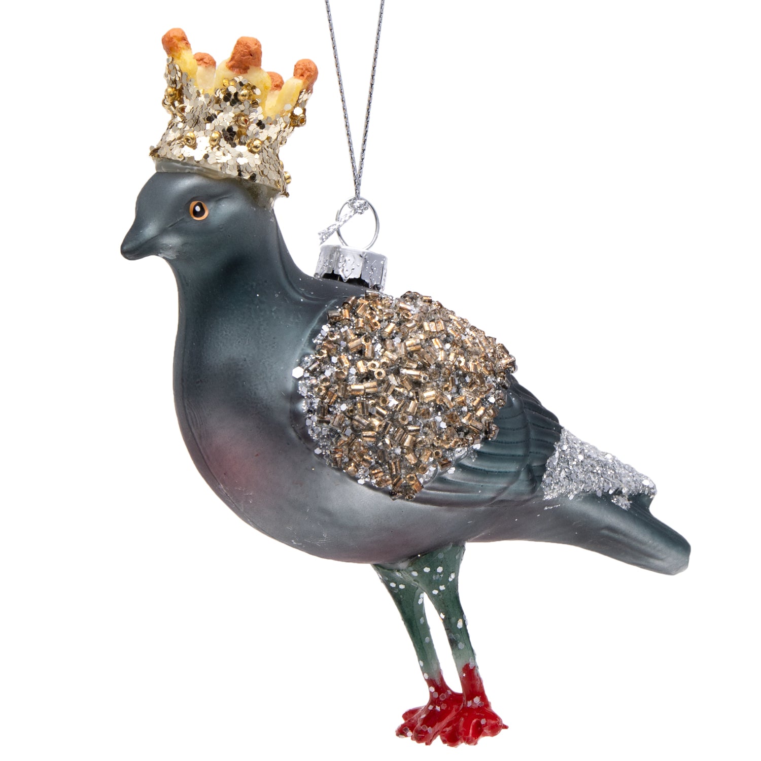Gisela Graham Glass Pigeon With Crown Christmas Decoration 1