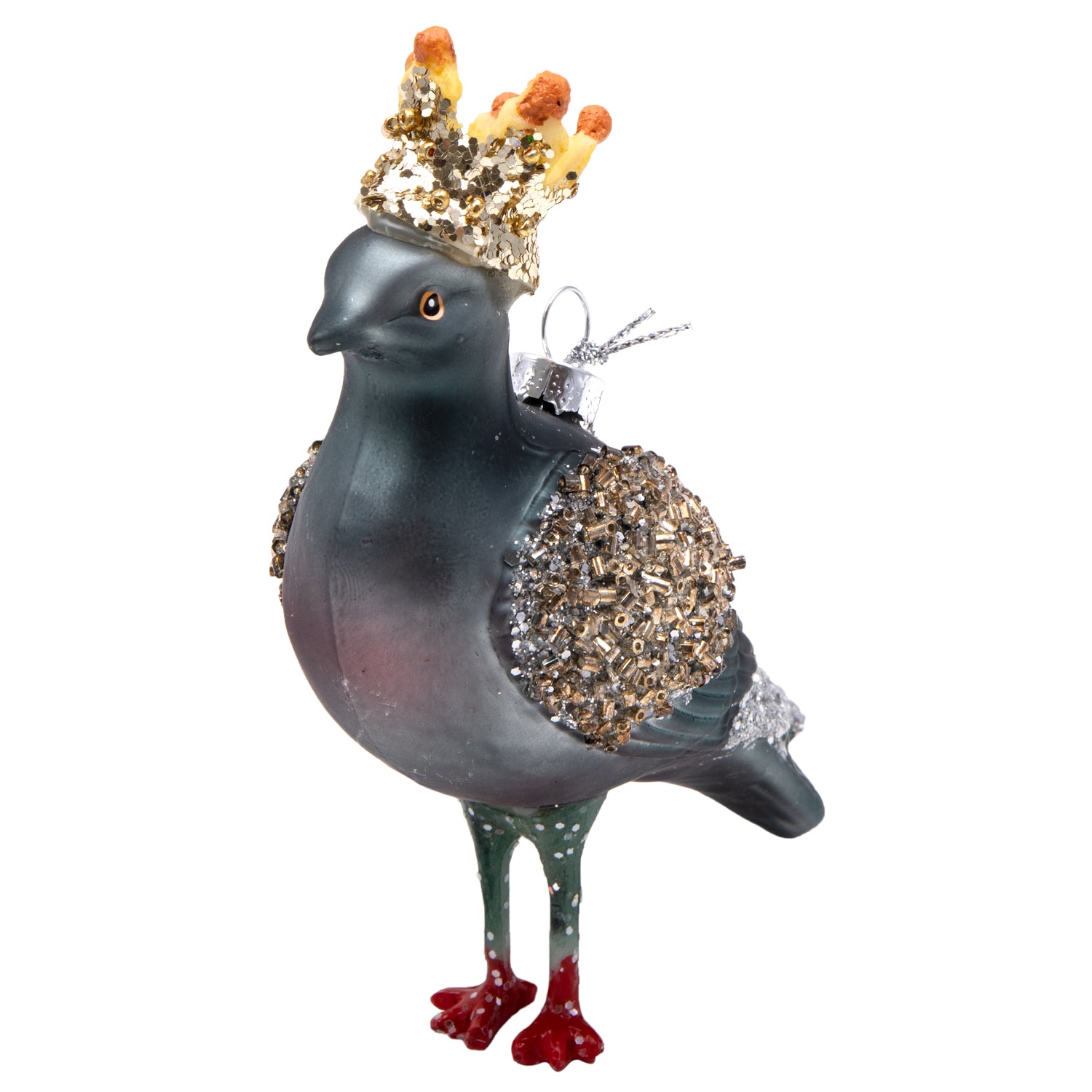Gisela Graham Glass Pigeon With Crown Christmas Decoration 2
