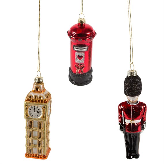 Sass & Belle Lovely London Postbox/Big Ben/Guardsman Christmas Decoration 1