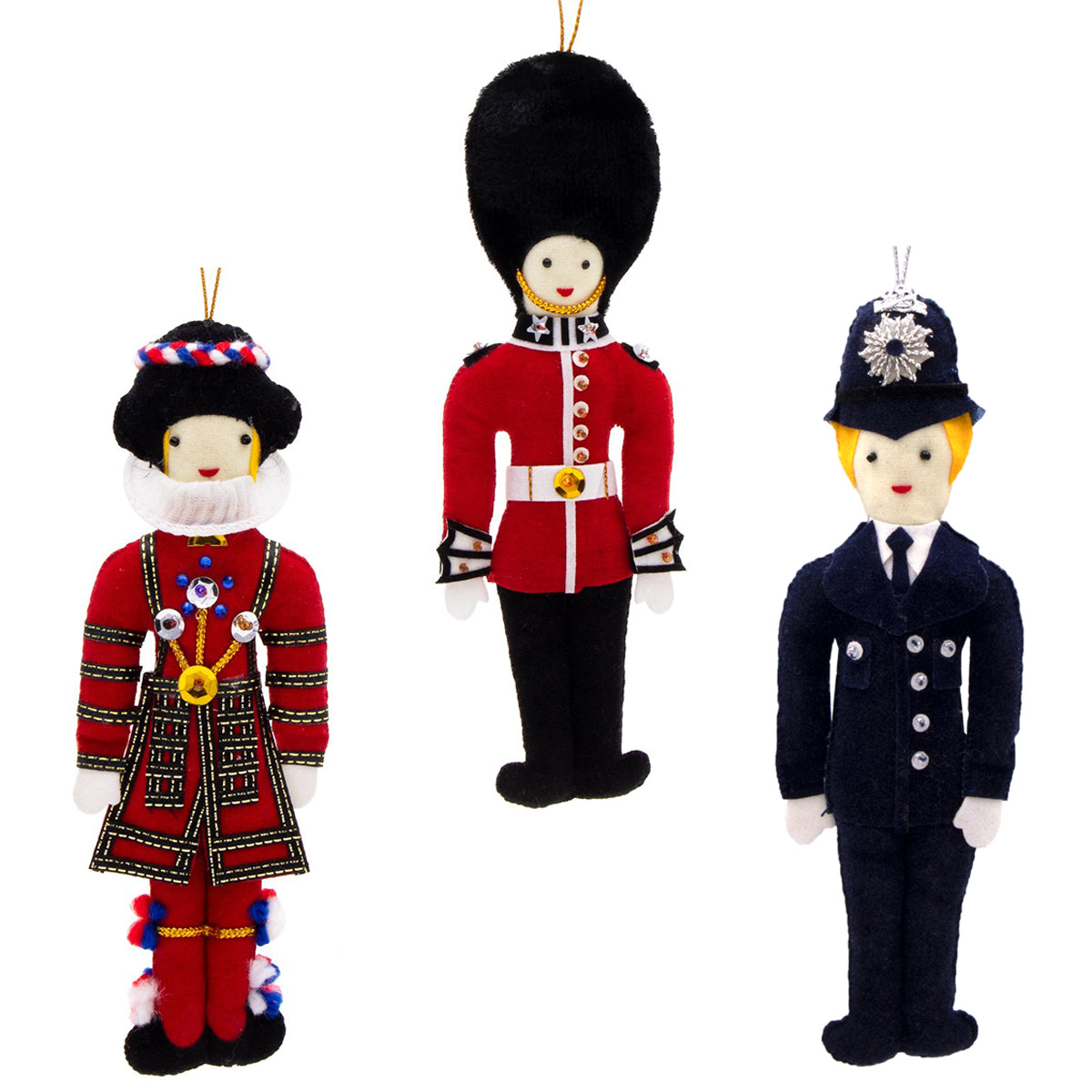Stitched Christmas Decoration 3 Pack - Beefeater / Queen's Guard / Policemen