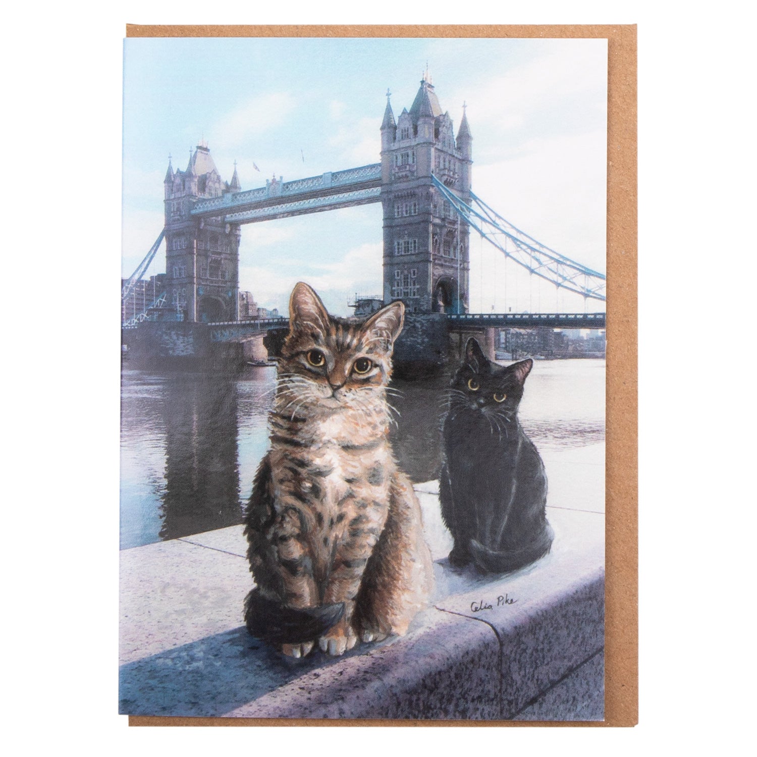 Celia Pike Tower Bridge Cats Greeting Card