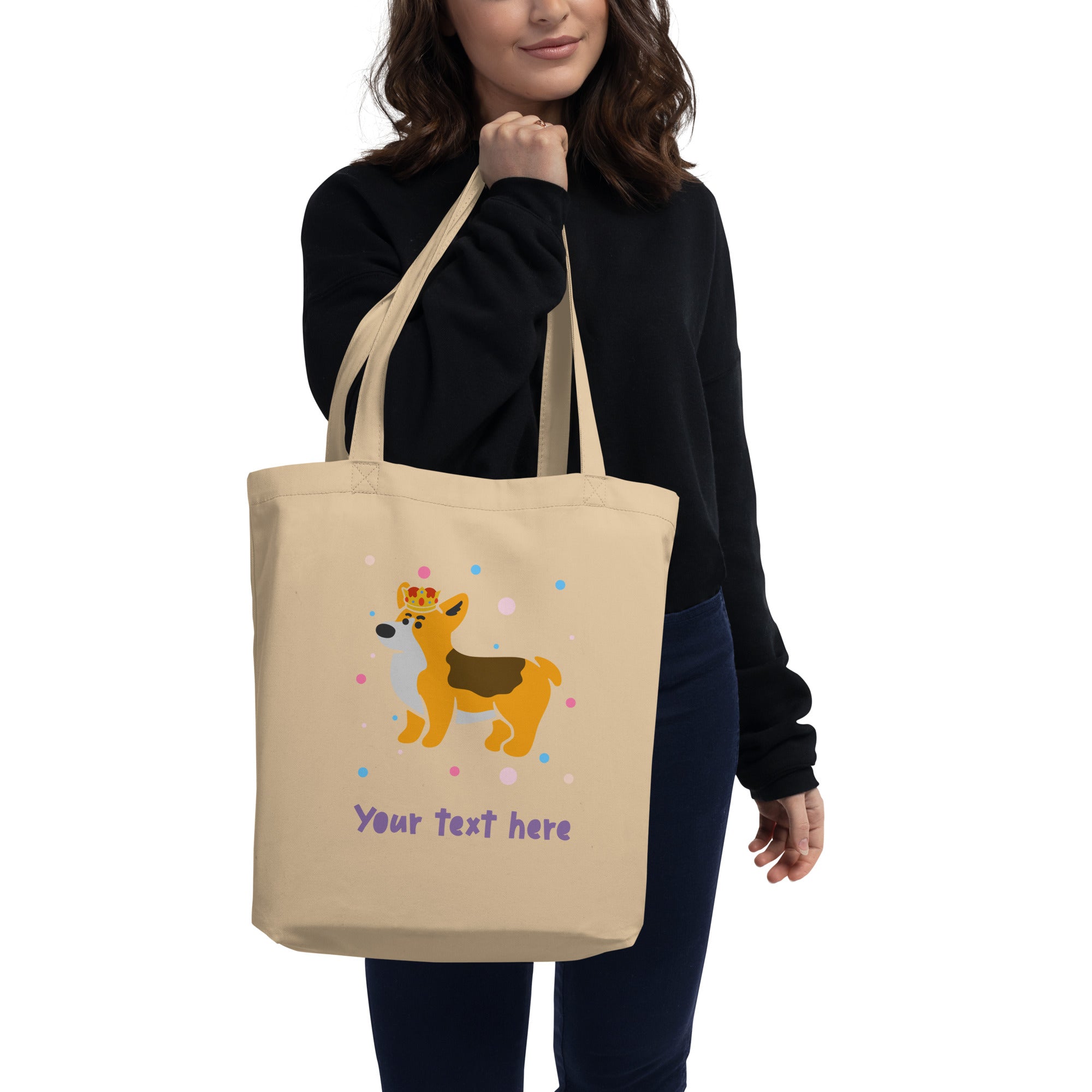 Personalised Custom Text - Eco Tote Bag - London Doodles - Royal Corgi