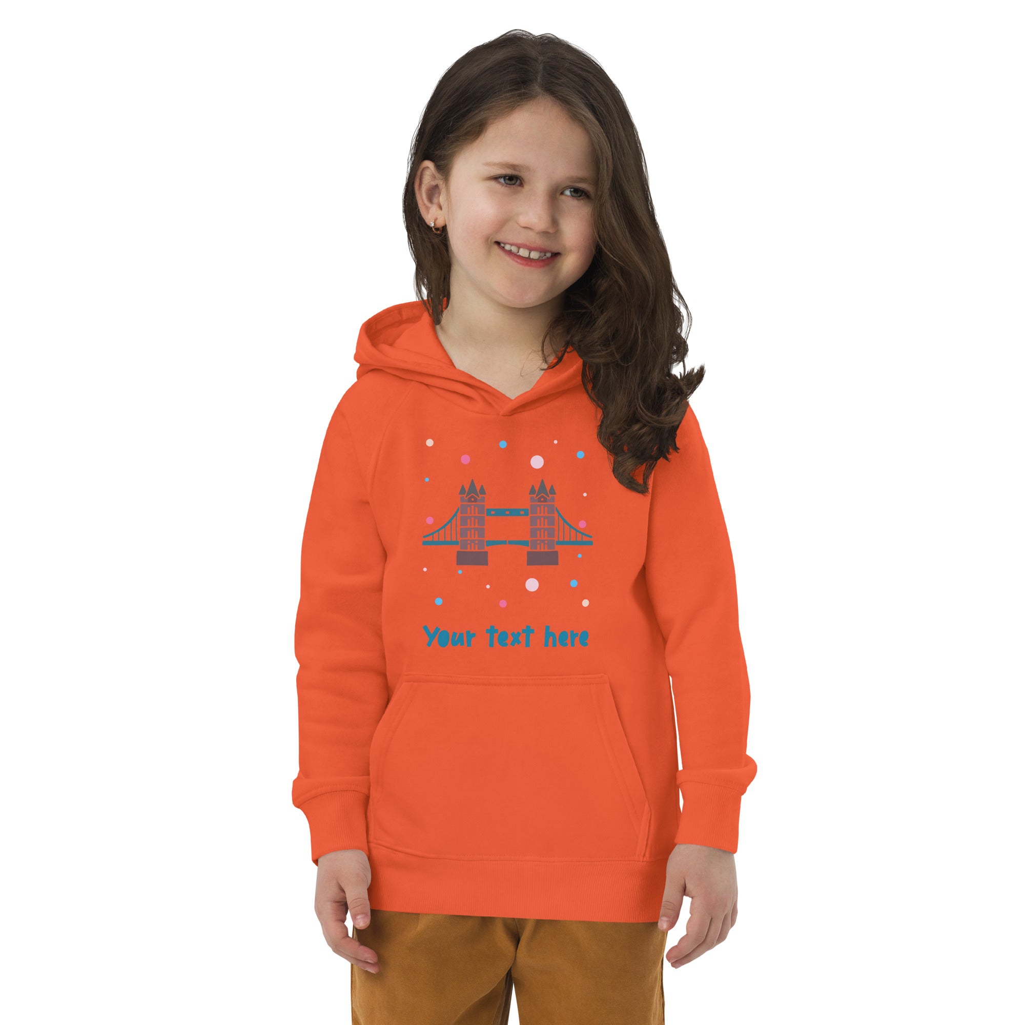 Personalised Custom Text Kids Eco Hoodie London Doodles Tower Br