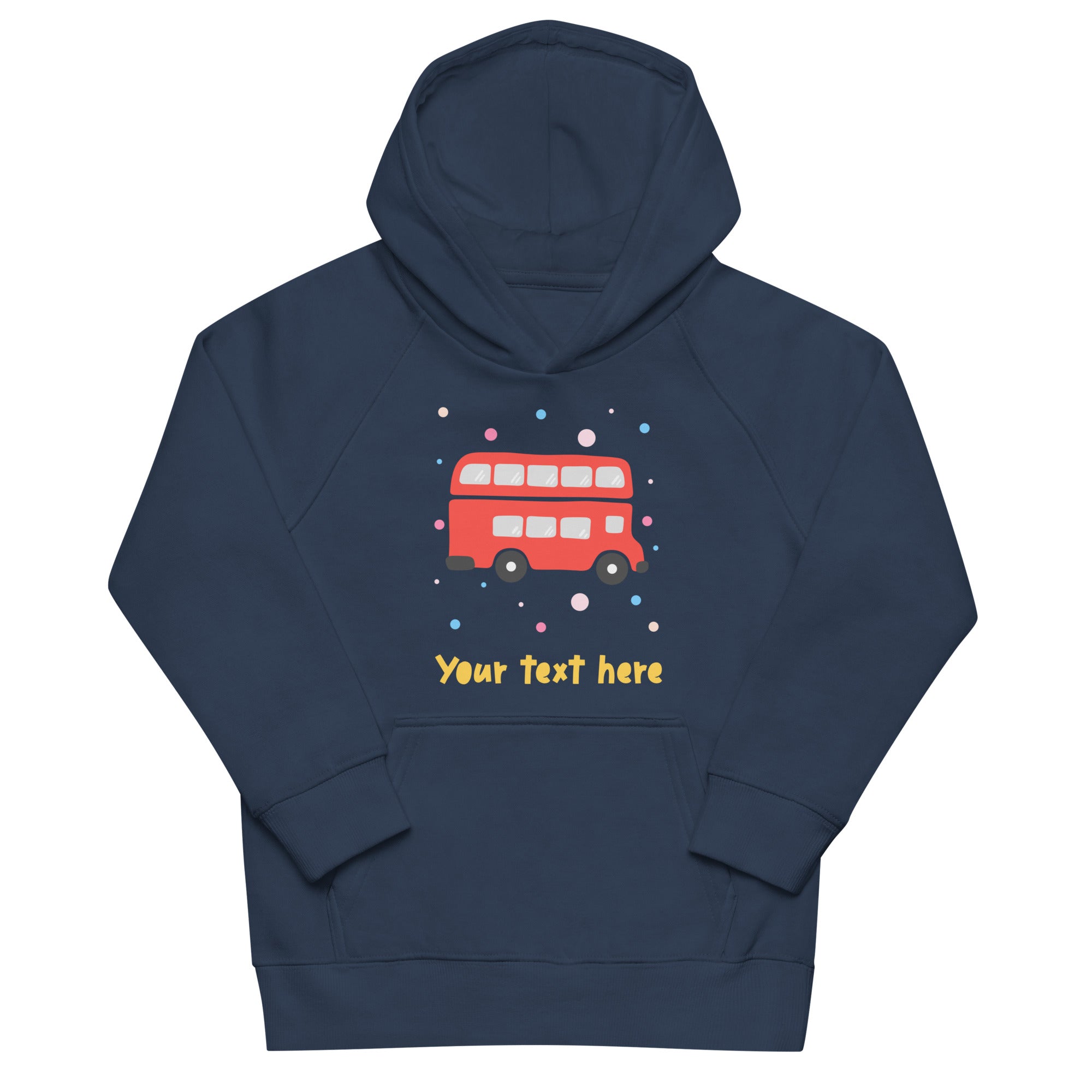 Personalised Custom Text - Kids Eco Hoodie - London Doodles - Bus